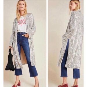 Steve Madden By BB Dakota Women's Silver Sequin Long Sleeve Open Front Jacket SM